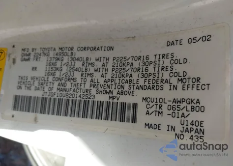 2002 Lexus Rx 300 z USA, uszkodzony, nr VIN JTJGF10U820142523